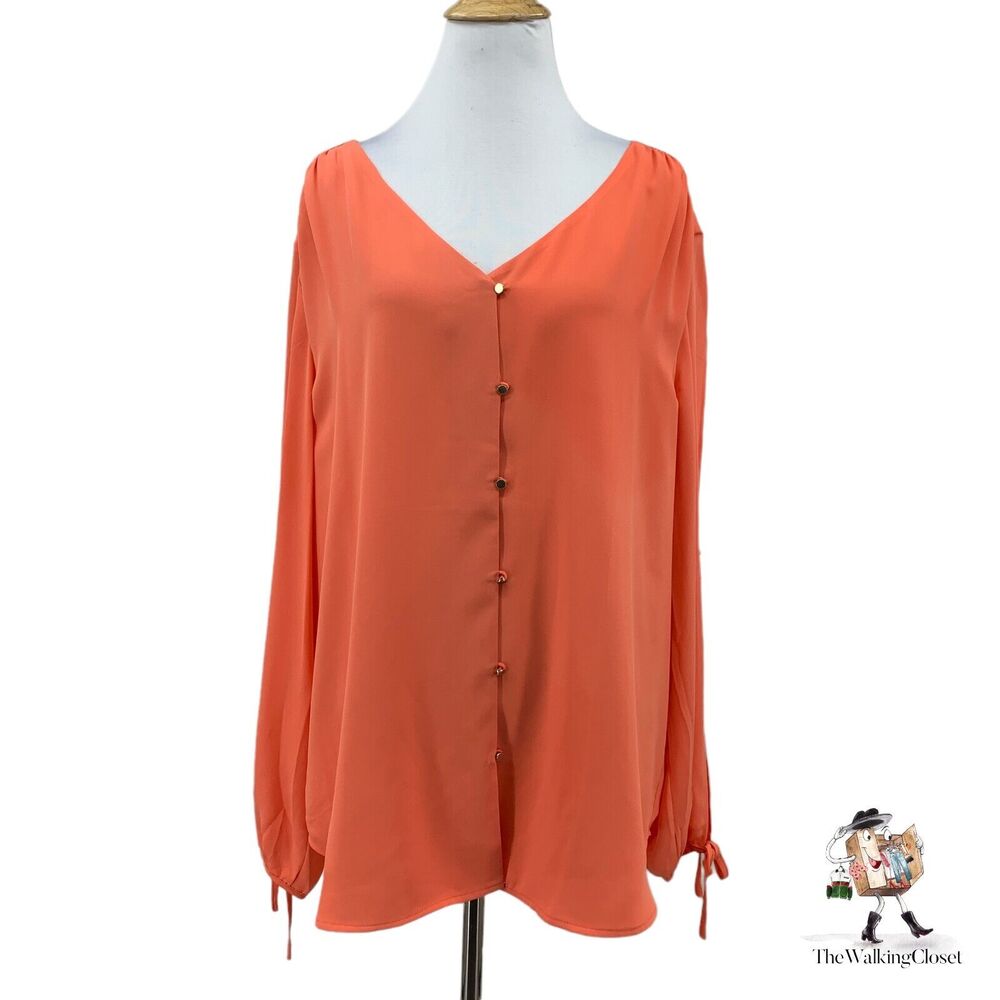 The Limited Collection Cutout Sleeve Womens XL Extra Large Coral Orange V Neck